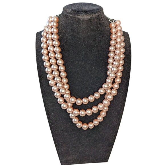 Vintage-Style Triple-Strand Faux Pearl Necklace with Adjustable Chain 16 Inches - Picture 2 of 9
